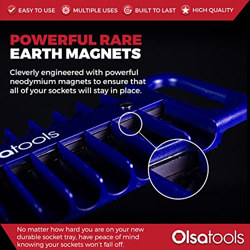 Olsa Tools Portable Magnetic Socket Organizer Tray | 1/4-inch Drive | Blue | Fits Deep & Shallow Sockets | Holds sockets up to 5/8” SAE / 14mm Metric | Professional Grade - Image 4