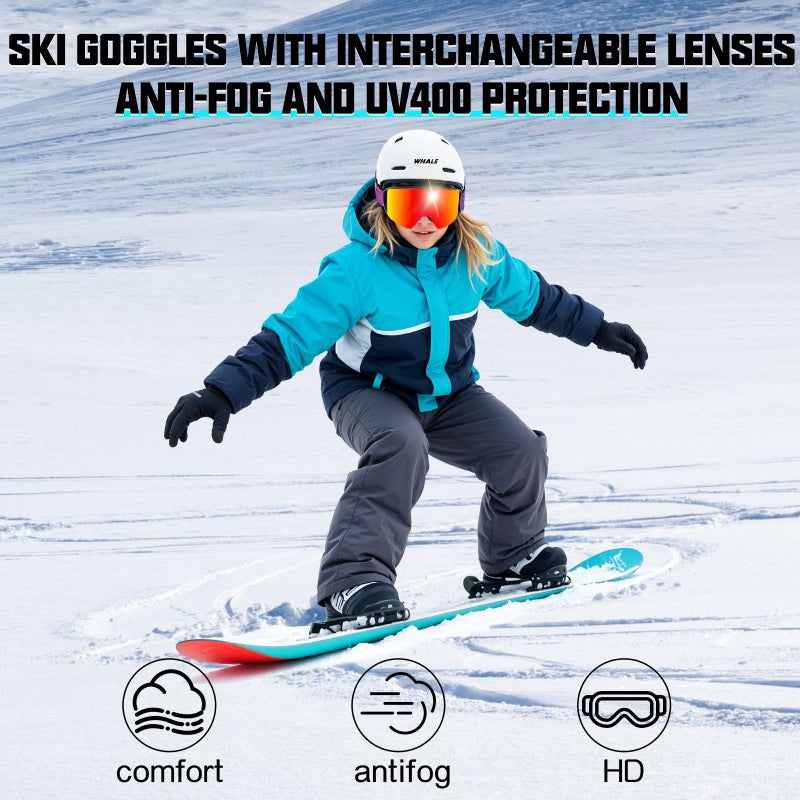 Whale Professional ski goggles with a frameless, interchangeable lens design, anti-fog and UV400 UV protection, suitable for both men and women (sunset red) - Image 4