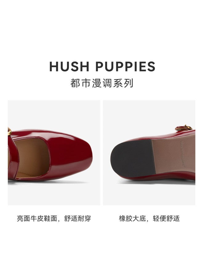 Hush Puppies أحذية جلدية صغيرة ذات كعب واحد بتصميم جديد، أنيقة فرنسية، أحذية زفاف رائعة ذات مقدمة مربعة - Image 4