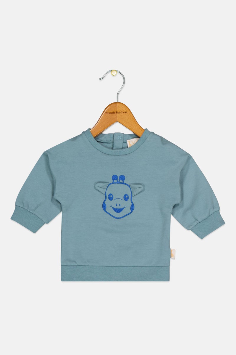 Sophie la girafe سويت شيرتات بأكمام طويلة مزينة بشعار للأطفال الأولاد، لون أزرق رمادي - Image 1