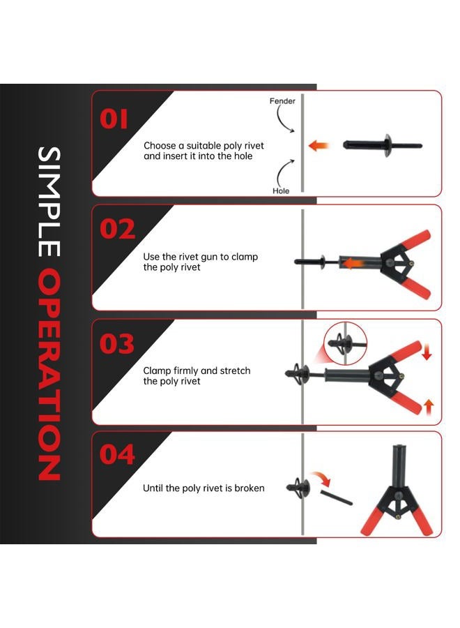 OTUAYAUTO 82Pcs Plastic Rivet Gun Set, 80Pcs 4 Sizes Nylon Blind Rivets and 1Pcs Bonus Fastener Removal Tool, Hand Riveter Suitable for Automotive - Image 5