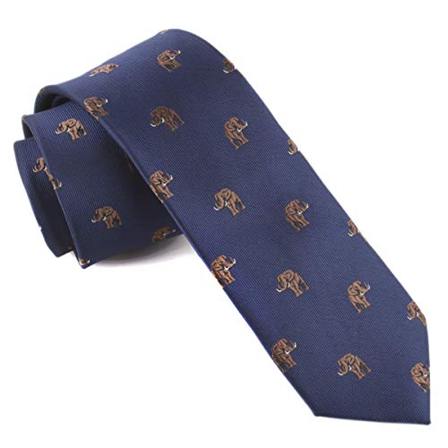 Secdtie Men's Navy Blue Silk Jacquard Woven Self Cravat Fashion Novelty Tie Brown Elephant Skinny Business Novelty Necktie Accessory - Image 4