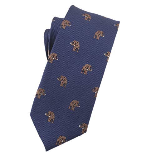 Secdtie Men's Navy Blue Silk Jacquard Woven Self Cravat Fashion Novelty Tie Brown Elephant Skinny Business Novelty Necktie Accessory - Image 3