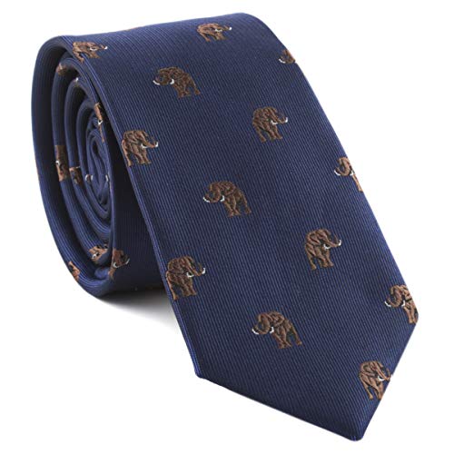 Secdtie Men's Navy Blue Silk Jacquard Woven Self Cravat Fashion Novelty Tie Brown Elephant Skinny Business Novelty Necktie Accessory - Image 1