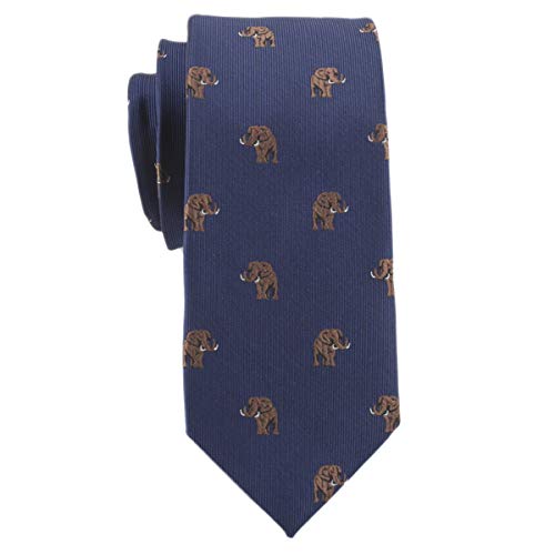 Secdtie Men's Navy Blue Silk Jacquard Woven Self Cravat Fashion Novelty Tie Brown Elephant Skinny Business Novelty Necktie Accessory - Image 2