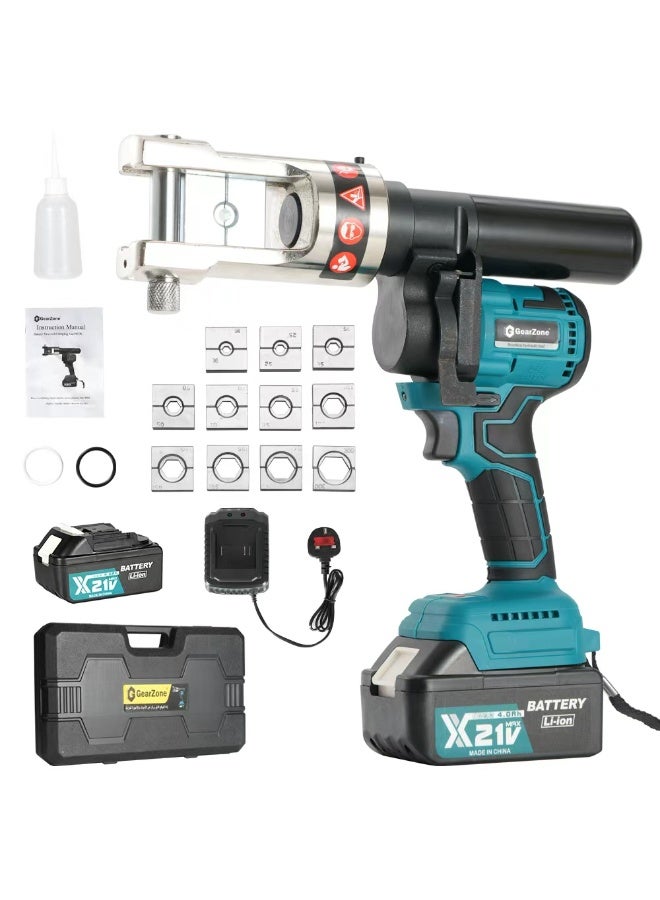 جيرزون أداة ضغط أطراف الكابلات الهيدروليكية للبطارية الكهربائية مع إرجاع الزيت تلقائيًا 90 كيلو نيوتن / 9 أطنان مع بطاريتين و11 قالبًا، من 16 مم إلى 300 مم - Image 1