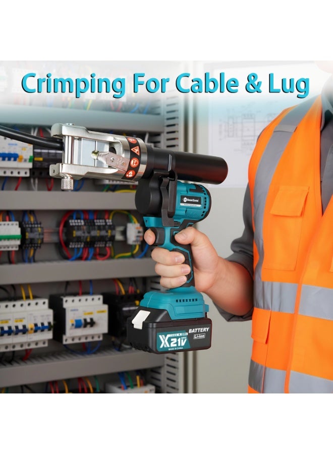 جيرزون أداة ضغط أطراف الكابلات الهيدروليكية للبطارية الكهربائية مع إرجاع الزيت تلقائيًا 90 كيلو نيوتن / 9 أطنان مع بطاريتين و11 قالبًا، من 16 مم إلى 300 مم - Image 4