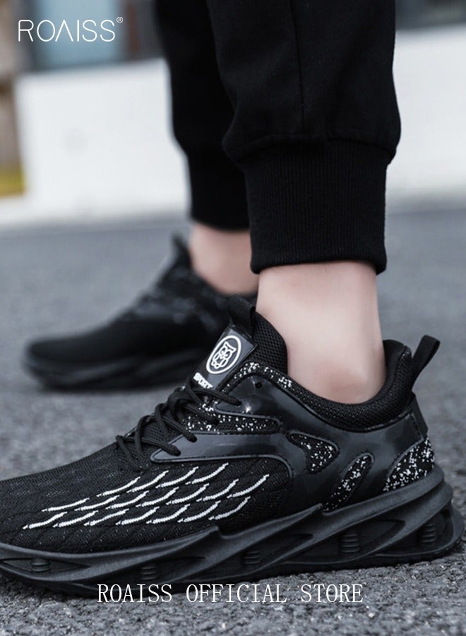 رويس حذاء رجالي كاجوال برباط وأصابع مستديرة وشبكي وخفيف الوزن ومضاد للانزلاق وأحذية رياضية مريحة تمتص الصدمات وأحذية رياضية منخفضة الساق وأحذية تدريب سوداء مناسبة للارتداء اليومي والأنشطة الخارجية - Image 3