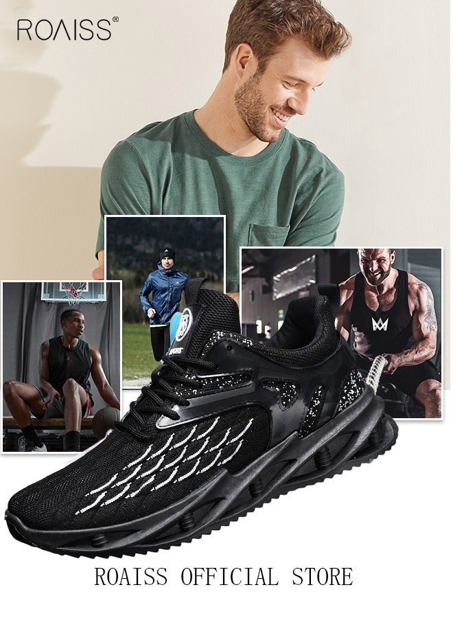 رويس حذاء رجالي كاجوال برباط وأصابع مستديرة وشبكي وخفيف الوزن ومضاد للانزلاق وأحذية رياضية مريحة تمتص الصدمات وأحذية رياضية منخفضة الساق وأحذية تدريب سوداء مناسبة للارتداء اليومي والأنشطة الخارجية - Image 5
