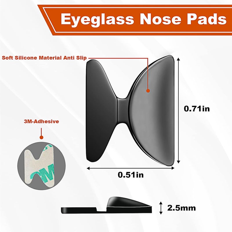 SMARTTOP Eyeglass Nose Pads - Stick on 2.5mm Silicone Anti Slip Adhesive Eyewear Nose Pads Cushions for Eyeglasses Sunglasses Spectacles - 12 Pairs(Black) - Image 2