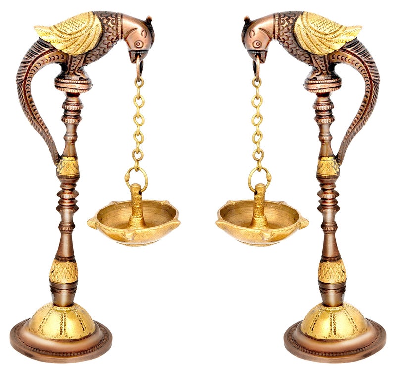 Idol Collections Dattatreya Brass Diya -Two Brass Bird Diya-Home Temple Diya 7.5 Inches Home Decor (Standard, Gold, Brown) - Image 2