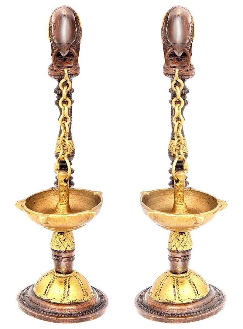 Idol Collections Dattatreya Brass Diya -Two Brass Bird Diya-Home Temple Diya 7.5 Inches Home Decor (Standard, Gold, Brown) - Image 3