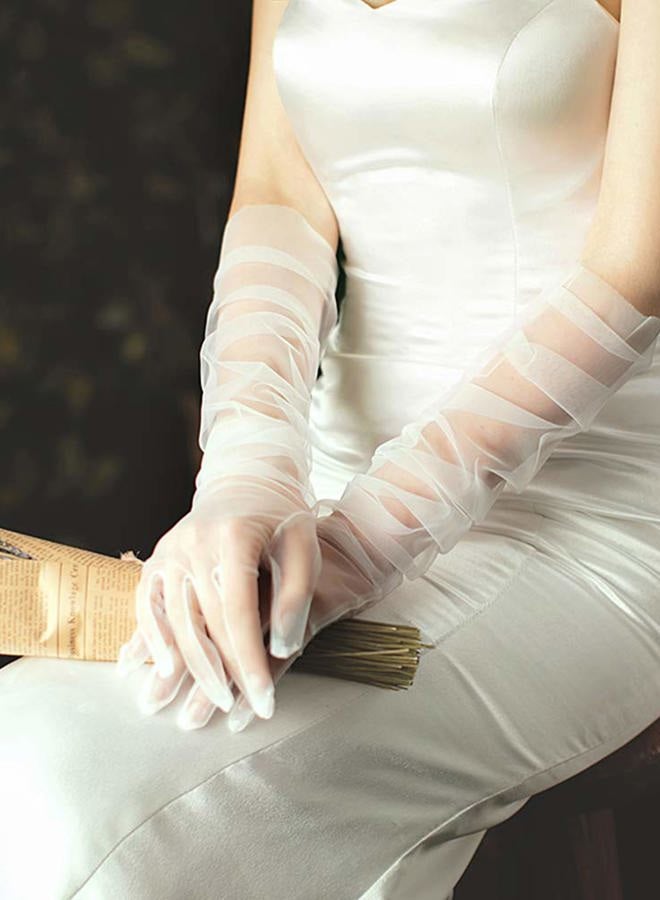 QRBTSCL Women's Wedding Bridal Mesh Tulle Gloves - 27" Elbow Length Long Opera Halloween Costume Party Sheer Gloves, Lavender, One Size - Image 3