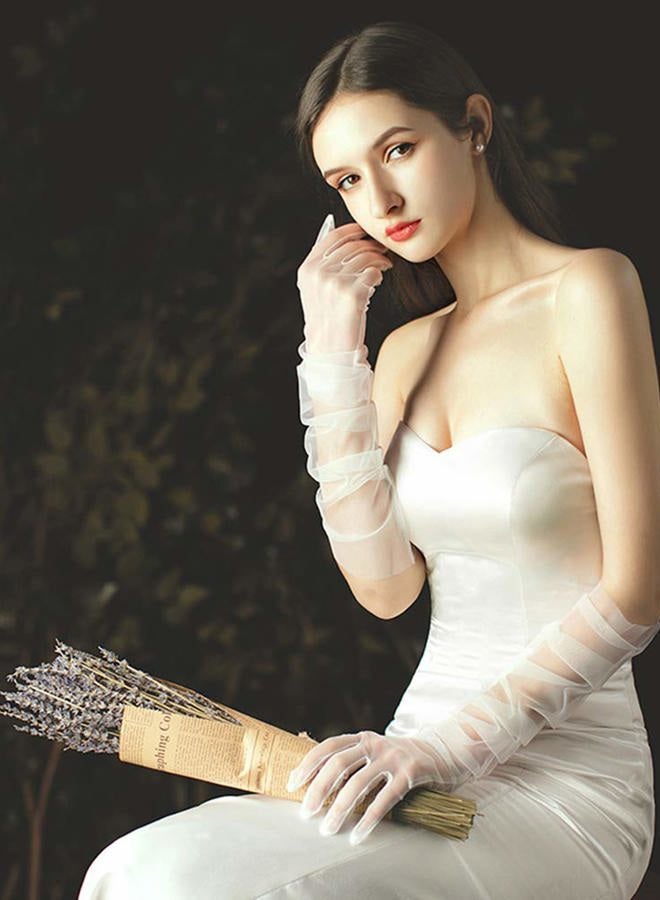 QRBTSCL Women's Wedding Bridal Mesh Tulle Gloves - 27" Elbow Length Long Opera Halloween Costume Party Sheer Gloves, Lavender, One Size - Image 4