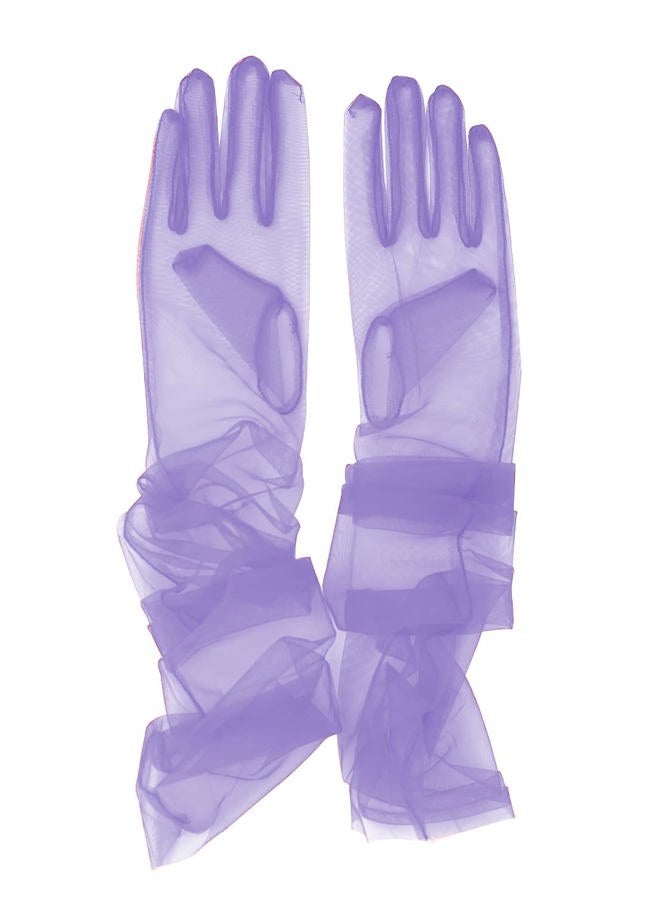 QRBTSCL Women's Wedding Bridal Mesh Tulle Gloves - 27" Elbow Length Long Opera Halloween Costume Party Sheer Gloves, Lavender, One Size - Image 1