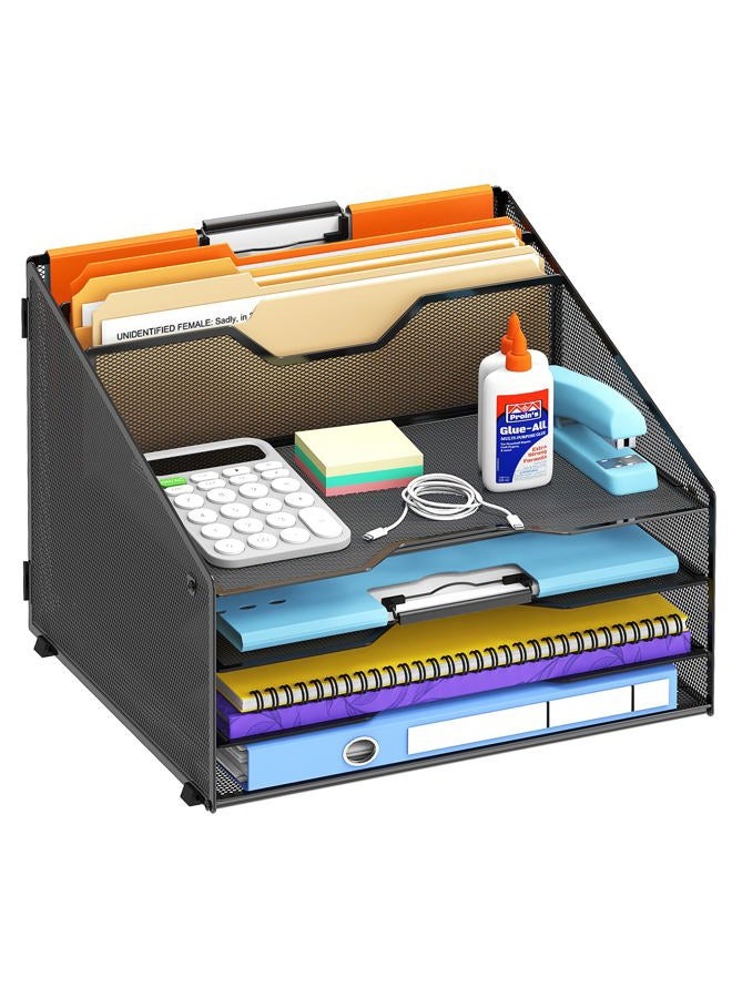 ReePlan Desk File Organizer, Desk Organizers & Accessories with 4 Trays and 2 Vertical Upright Sections, for Student & Teacher, Office, School, Home Black - Image 1