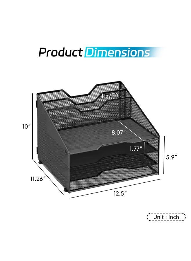 ReePlan Desk File Organizer, Desk Organizers & Accessories with 4 Trays and 2 Vertical Upright Sections, for Student & Teacher, Office, School, Home Black - Image 2