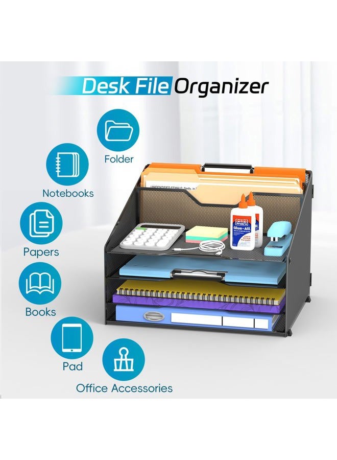 ReePlan Desk File Organizer, Desk Organizers & Accessories with 4 Trays and 2 Vertical Upright Sections, for Student & Teacher, Office, School, Home Black - Image 3