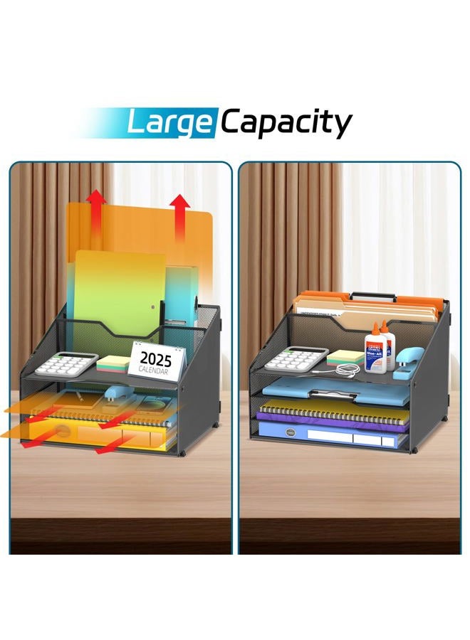 ReePlan Desk File Organizer, Desk Organizers & Accessories with 4 Trays and 2 Vertical Upright Sections, for Student & Teacher, Office, School, Home Black - Image 5