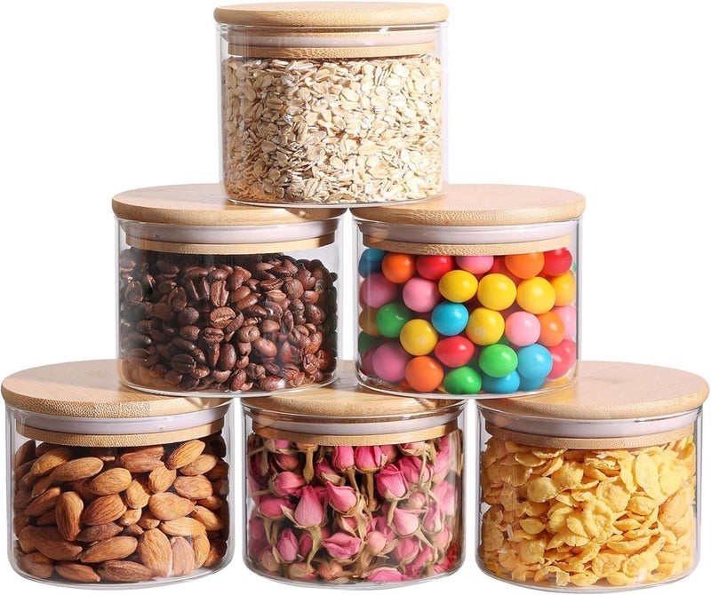 ComSaf 0.5 Qt Glass Food Storage Jars Set of 6, Clear Glass Storage Containers with Lids, Pantry Organization Jar, Spice, Blooming Tea, Coffee, Cookie and Sugar Container, Small jar Set for Kitchen - Image 1