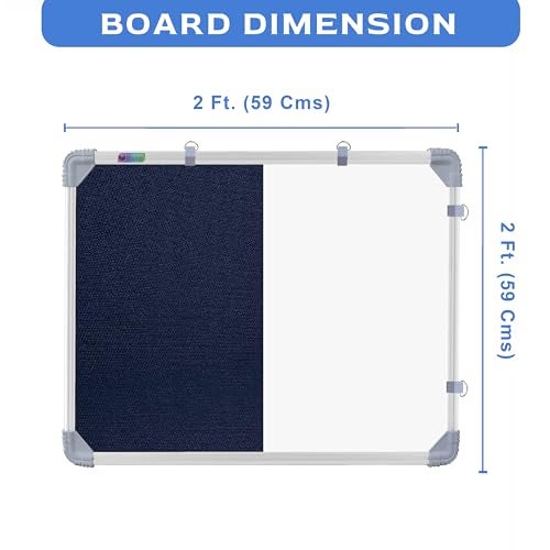 Eduway Combination Board 2X2 Feet (Non-Magnetic White Board with Blue Pin-up Notice Board) with Push Pins for Home, Office & School, Heavy-Duty Aluminium Frame (White, Blue) (59x59 cm), - Image 2