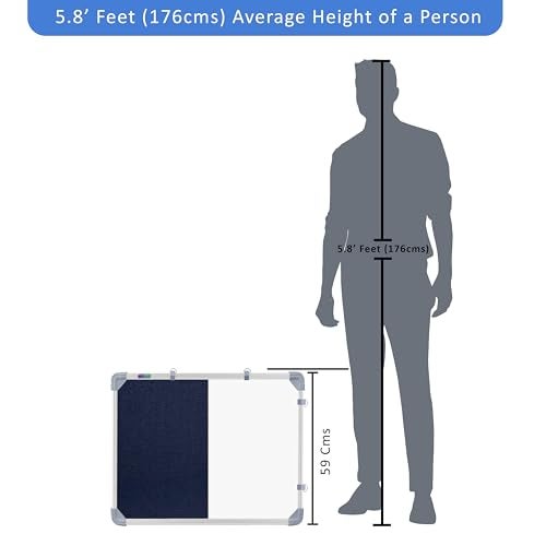 Eduway Combination Board 2X2 Feet (Non-Magnetic White Board with Blue Pin-up Notice Board) with Push Pins for Home, Office & School, Heavy-Duty Aluminium Frame (White, Blue) (59x59 cm), - Image 4