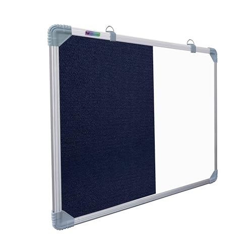 Eduway Combination Board 2X2 Feet (Non-Magnetic White Board with Blue Pin-up Notice Board) with Push Pins for Home, Office & School, Heavy-Duty Aluminium Frame (White, Blue) (59x59 cm), - Image 1