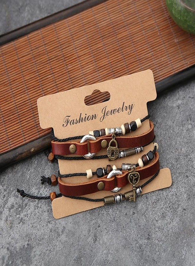 Feihuaer Couple Bracelets Matching Set - Key and Lock Design Adjustable Braided Cord Bracelet Boho Style Wristband for Two People - Image 2