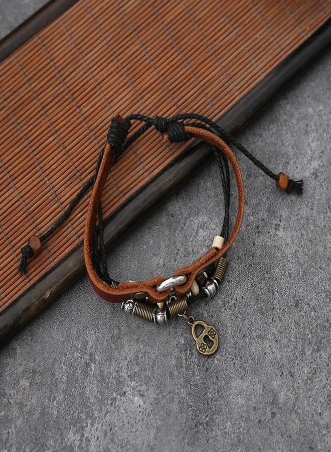 Feihuaer Couple Bracelets Matching Set - Key and Lock Design Adjustable Braided Cord Bracelet Boho Style Wristband for Two People - Image 3
