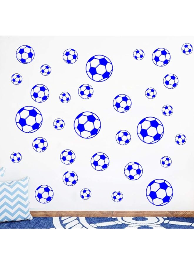 Raxoom BPA Set of 37pcs Soccer Ball Sticker Vinyl Wall Decals for Kids Rooms Bedroom Soccer Fans Home Decor 5 inch 4 inch 3 inch 2 inch WS28 (Blue) - Image 1