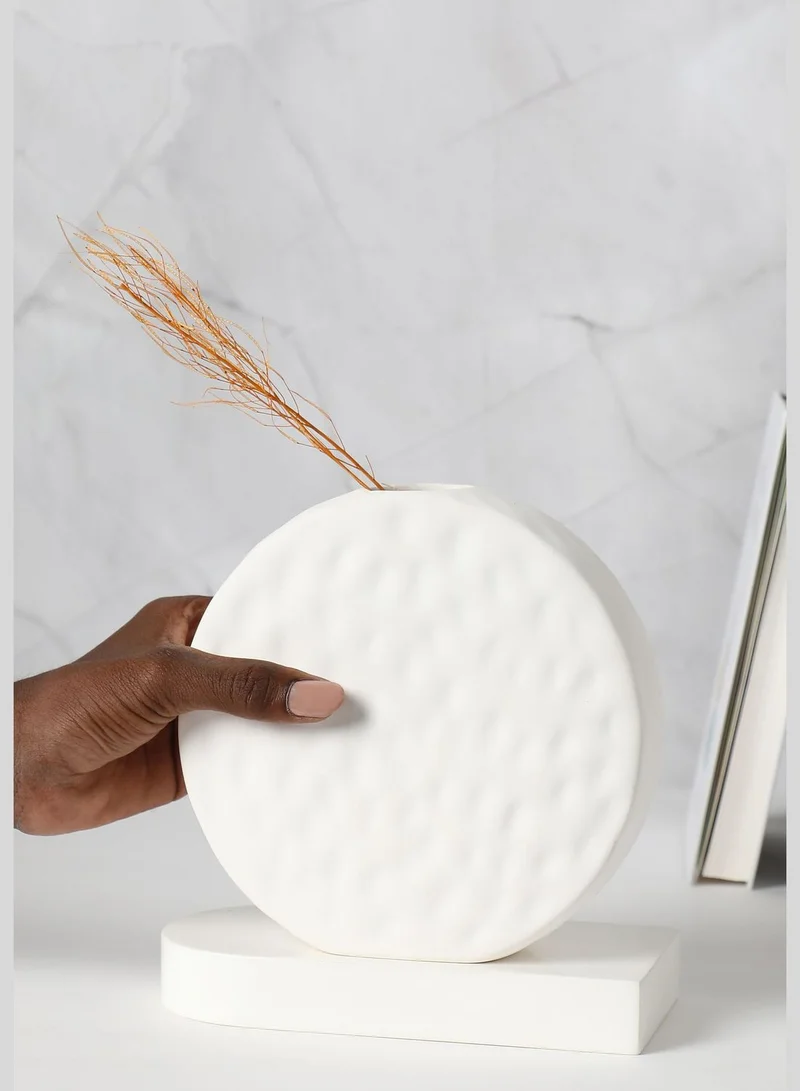 Bonhomie Modern Chalk Textured Round Ceramic Flower Vase For Home Décor