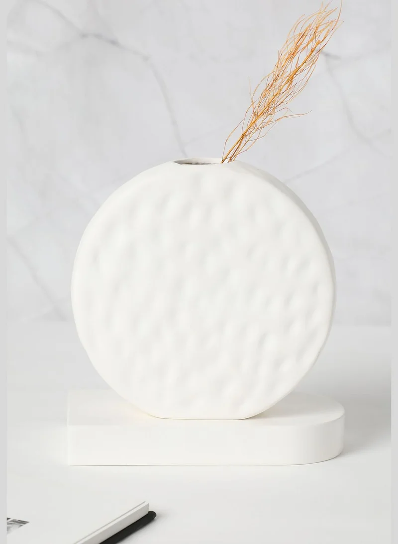 Bonhomie Modern Chalk Textured Round Ceramic Flower Vase For Home Décor