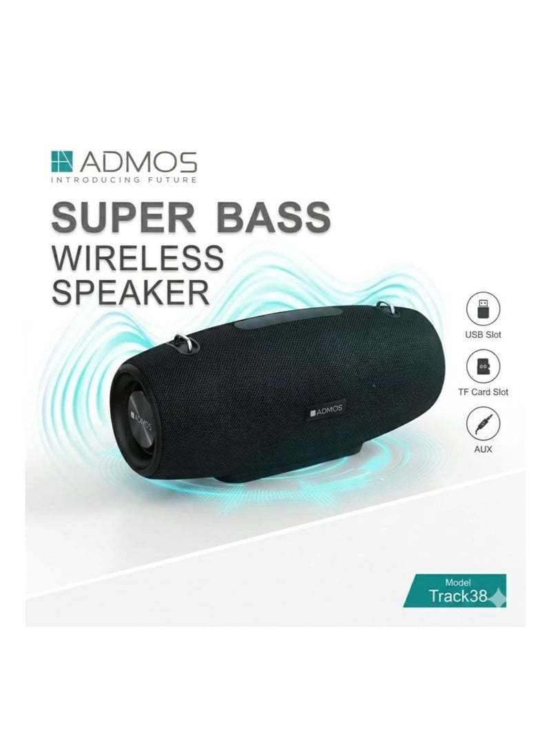 أدموس مكبر صوت بلوتوث لاسلكي ADMOS Track38 Super Bass مع دعم USB وبطاقة TF وAUX - Image 1