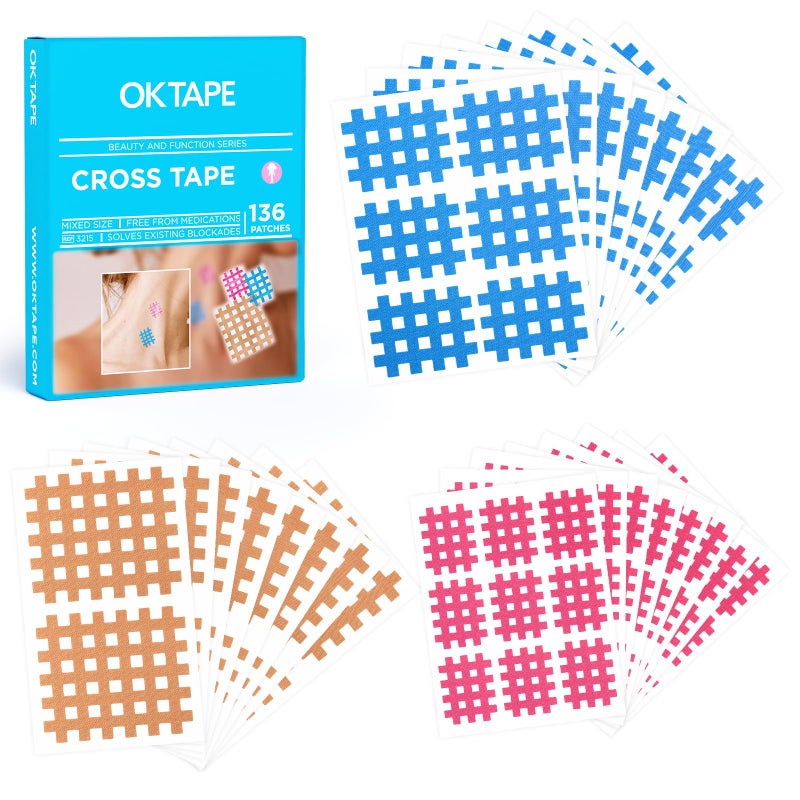 OK TAPE Cross Tape for Muscle Trigger Points and Acupuncture Points,Strong and Versatile for Home, Office, and Outdoor Useï¼ŒMix Box, 136PCS - Image 1