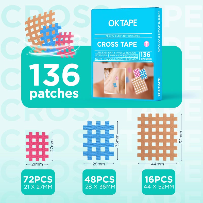 OK TAPE Cross Tape for Muscle Trigger Points and Acupuncture Points,Strong and Versatile for Home, Office, and Outdoor Useï¼ŒMix Box, 136PCS - Image 5