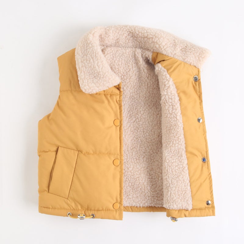 Children's School Uniform down Cotton Vest for Infants, Autumn and Winter Style, Boys and Girls, Fleece-Lined and Thickened Padded Vest