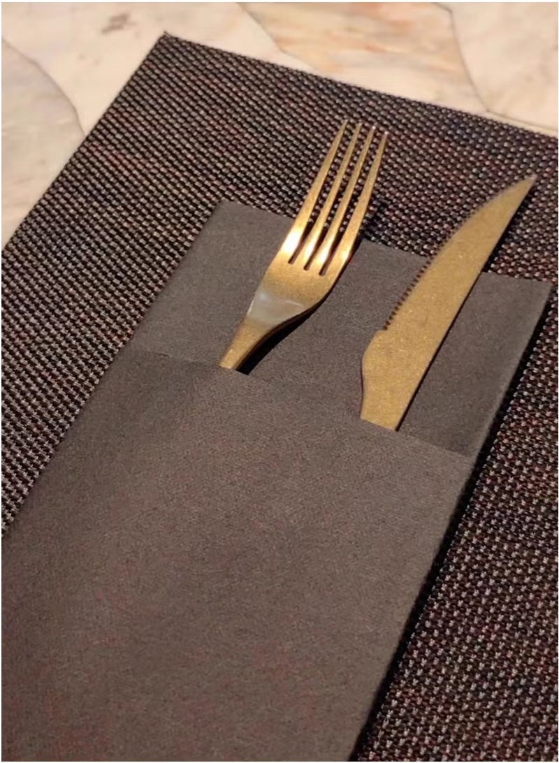 Disposable Knife and Fork Bag Restaurant Napkins (Black 25 Pack)  - Image 5