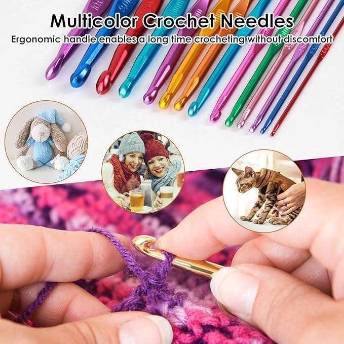 RIANZ Pack of 12 Aluminum Crochet Hooks Knit Weave Craft Yarn Sweater Woolen Clothes Metal Crochet Hook Multicoloured 2mm to 12mm Craft Crochet Knitting Needles Multicolor 12 pcs - Image 3