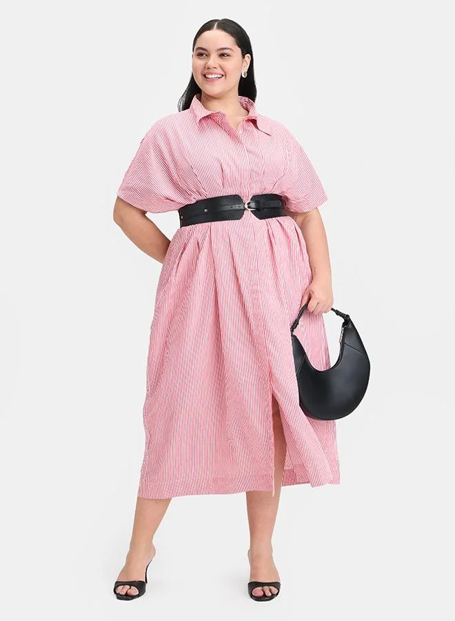 فيرجيو VIRGIO 100% Cotton Pleated Button Shirt Dress