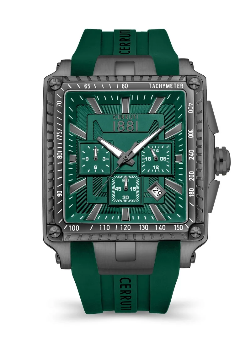 CERRUTI 1881 Odissia Green Dial Silicone Strap Chronograph Watch for Men, 43mm