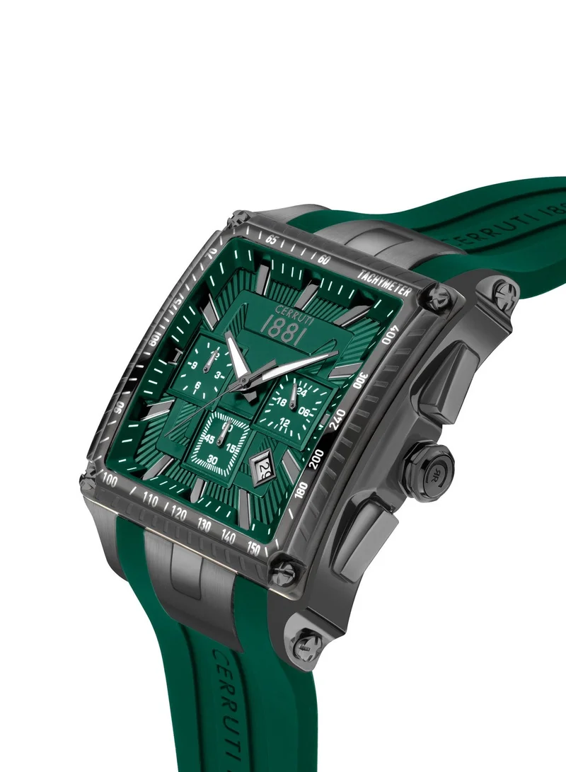 CERRUTI 1881 Odissia Green Dial Silicone Strap Chronograph Watch for Men, 43mm