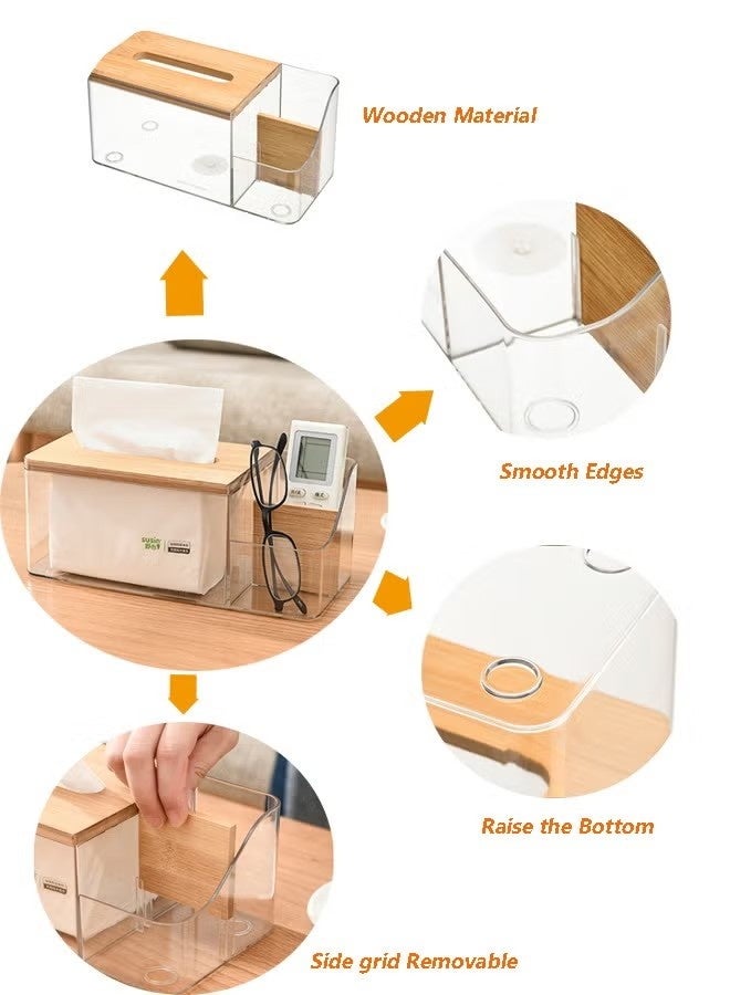 KIIUMI Wood Tissue Box Cover for Disposable Paper Facial Tissues, Wooden Rectangular Tissue Box Holder for Storage on Bathroom Vanity, Countertop, Bedroom Dresser, Night Stand, Desk(Brown) - Image 3