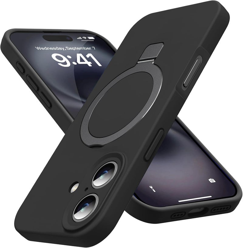 Eligo For Iphone 16 Case, Compatible With Magsafe, With Magnetic Invisible Stand, Shockproof Military-Grade Protection Soft Silicone Phone Cover With Kickstand For Apple 16 Black - Image 1
