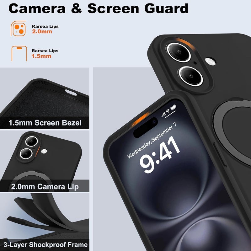Eligo For Iphone 16 Case, Compatible With Magsafe, With Magnetic Invisible Stand, Shockproof Military-Grade Protection Soft Silicone Phone Cover With Kickstand For Apple 16 Black - Image 4