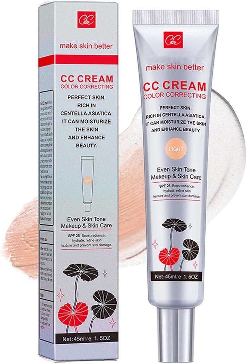 CC Cream with Centella Asiatica Lightweight Color Correcting Skin Perfector Full Coverage Tinted Moisturiser Invisible Pores Face Concealer Makeup with SPF 25