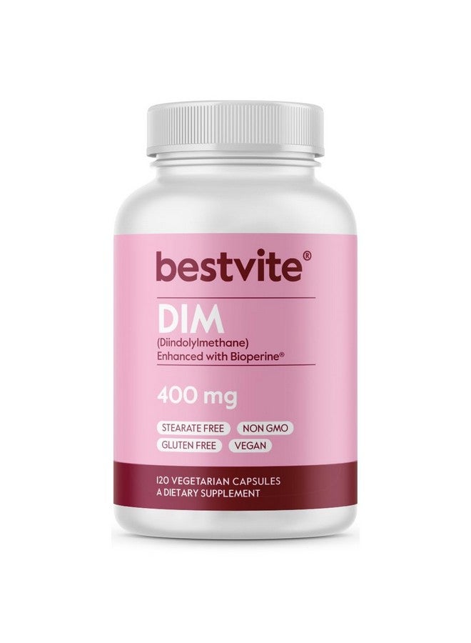 BESTVITE DIM (Diindolylmethane) 400mg with Bioperine (120 Vegetarian Capsules) - No Stearates - No Gelatin - Vegan - Non GMO - Gluten Free - Image 1