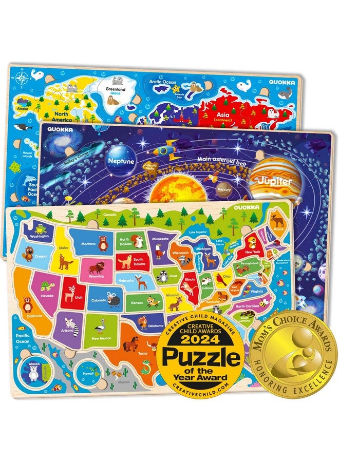 QUOKKA Puzzles for Kids Ages 4-6 - 3 Set Toddler Kids Puzzles Ages 3-5 - Learning United States Games for Childrens 6-8 - Educational Toys for 3 Year Old Boys and Girls - Award Winning - Image 1