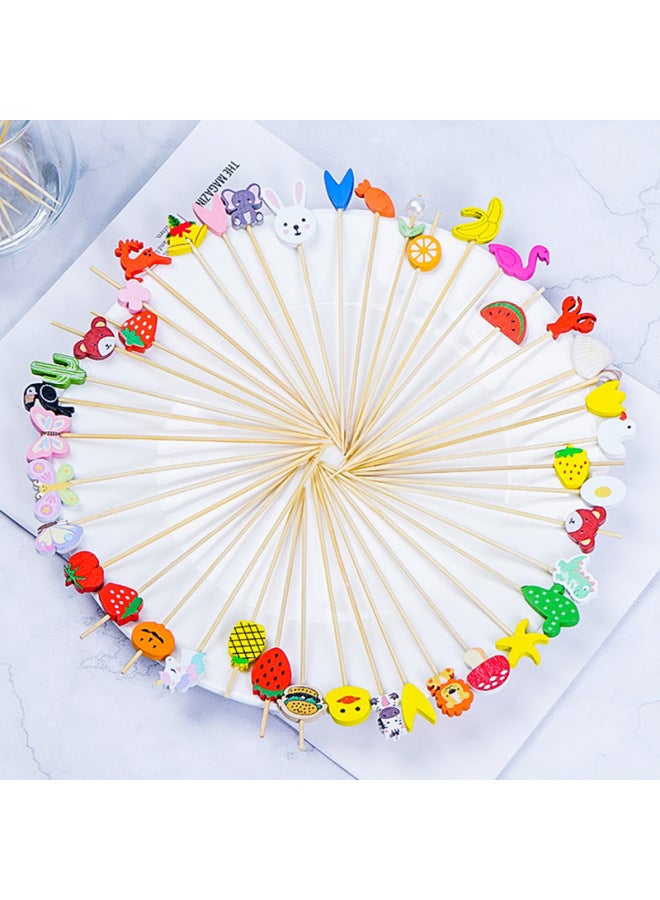 Fruit Stick Bamboo Stick Disposable Creative Flower Stick Sugar Gourd String Stick Hamburger Sushi Cocktail Decorative Toothpick Fruit Fork-Specifications:Pumpkin Lamp/12cm/100 Pieces - Image 5