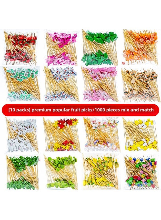 Fruit Stick Bamboo Stick Disposable Creative Flower Stick Sugar Gourd String Stick Hamburger Sushi Cocktail Decorative Toothpick Fruit Fork-Specifications:Pumpkin Lamp/12cm/100 Pieces - Image 2