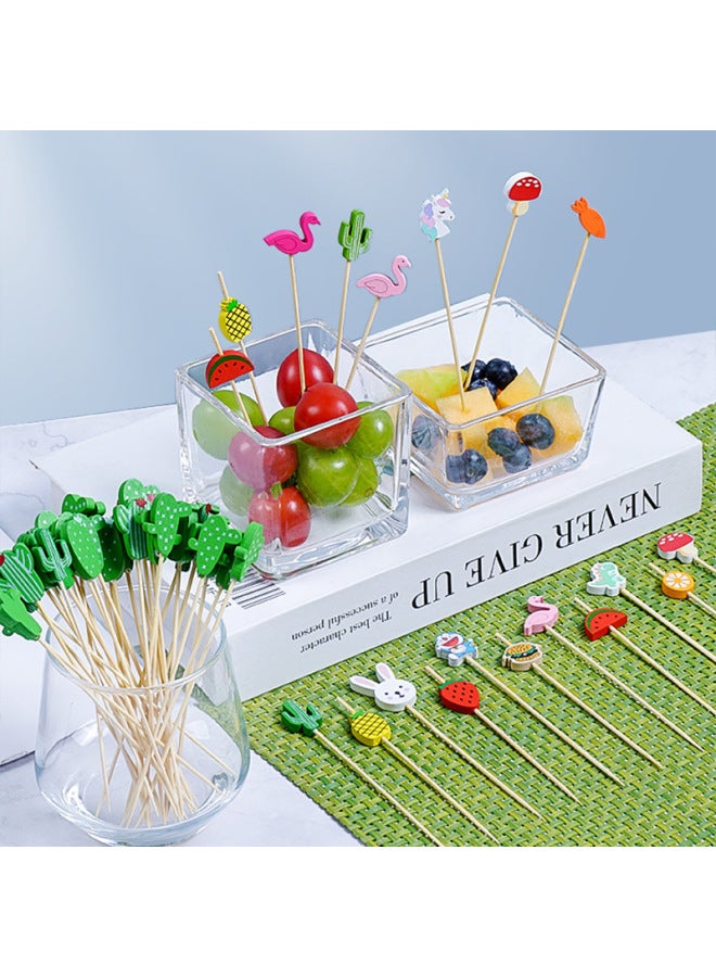 Fruit Stick Bamboo Stick Disposable Creative Flower Stick Sugar Gourd String Stick Hamburger Sushi Cocktail Decorative Toothpick Fruit Fork-Specifications:Pumpkin Lamp/12cm/100 Pieces - Image 3